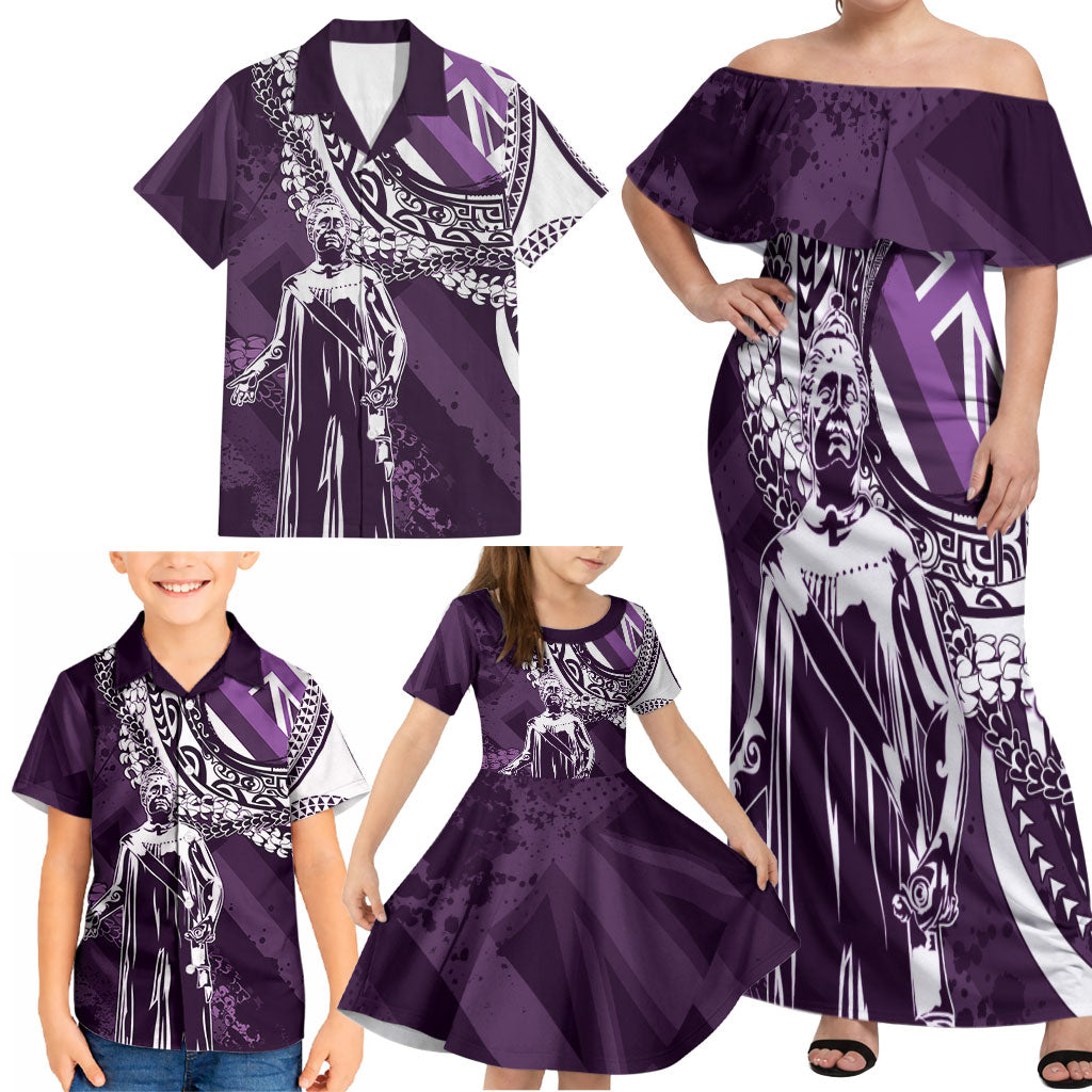 Hawaii Queen Liliuokalani Family Matching Off Shoulder Maxi Dress and Hawaiian Shirt Hawaiian Maile Lei Flag Style LT05 - Polynesian Pride