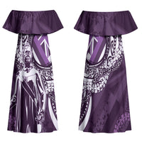 Hawaii Queen Liliuokalani Family Matching Off Shoulder Maxi Dress and Hawaiian Shirt Hawaiian Maile Lei Flag Style LT05 Mom's Dress Purple - Polynesian Pride
