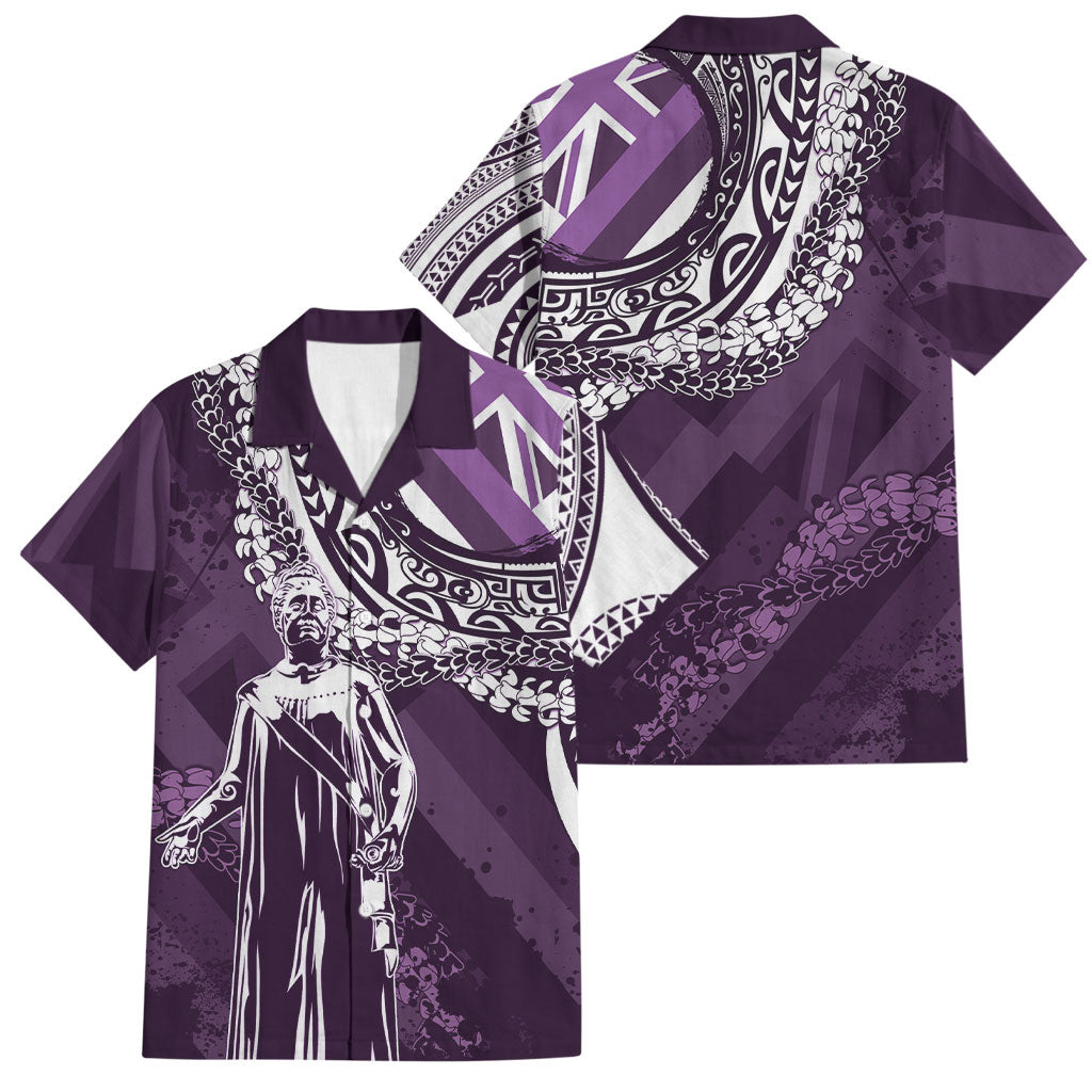 Hawaii Queen Liliuokalani Family Matching Short Sleeve Bodycon Dress and Hawaiian Shirt Hawaiian Maile Lei Flag Style LT05 Dad's Shirt - Short Sleeve Purple - Polynesian Pride