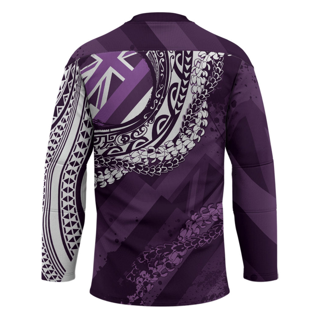 Hawaii Queen Liliuokalani Hockey Jersey Hawaiian Maile Lei Flag Style LT05 - Polynesian Pride