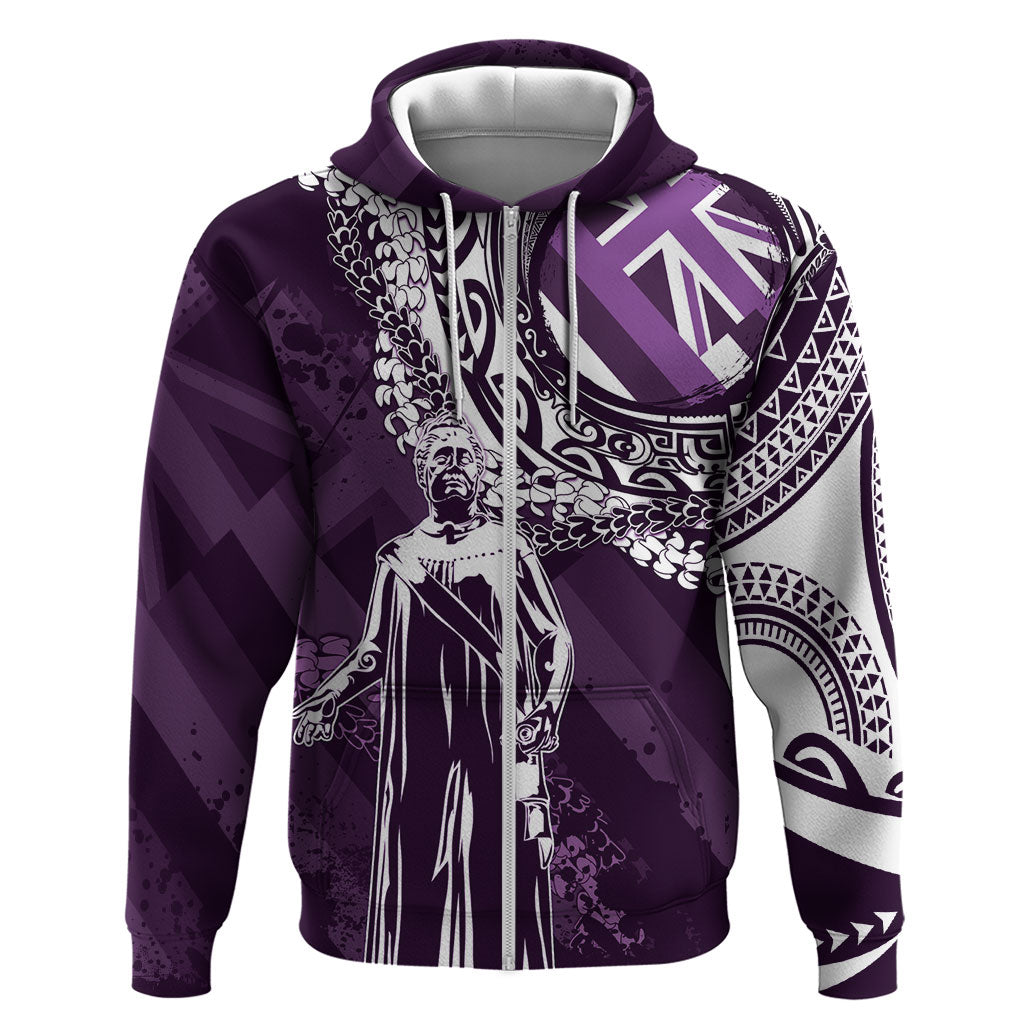 Hawaii Queen Liliuokalani Hoodie Hawaiian Maile Lei Flag Style LT05 Zip Hoodie Purple - Polynesian Pride