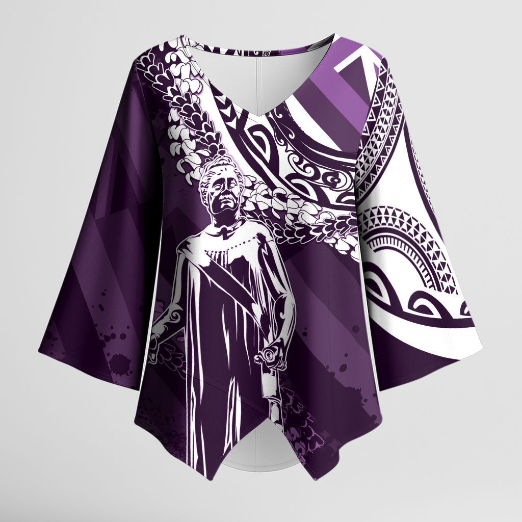 Hawaii Queen Liliuokalani Kimono Sleeve Blouse Hawaiian Maile Lei Flag Style LT05 Female Purple - Polynesian Pride