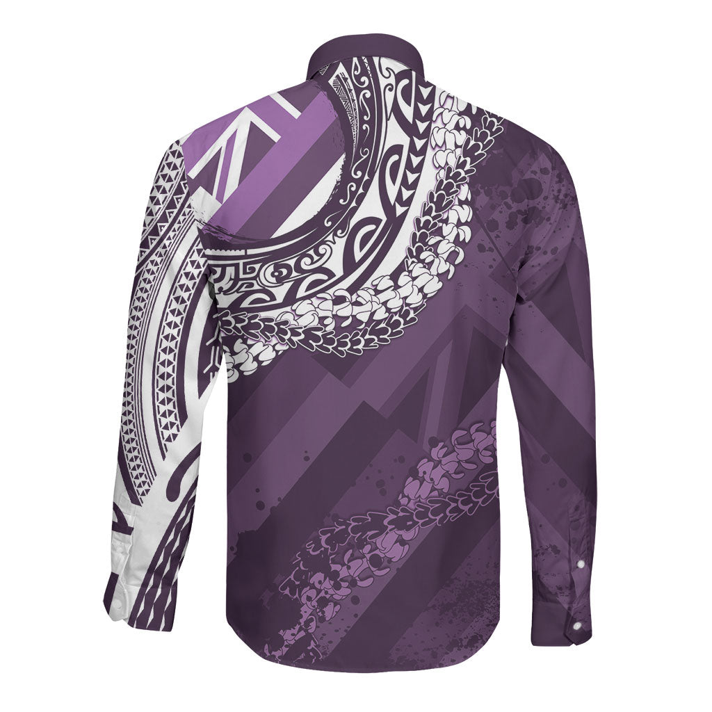 Hawaii Queen Liliuokalani Long Sleeve Button Shirt Hawaiian Maile Lei Flag Style LT05 - Polynesian Pride
