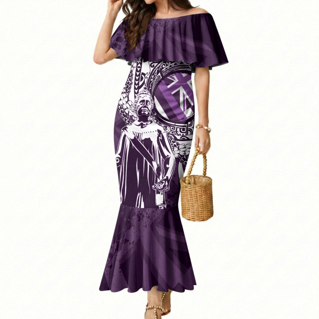 Hawaii Queen Liliuokalani Mermaid Dress Hawaiian Maile Lei Flag Style