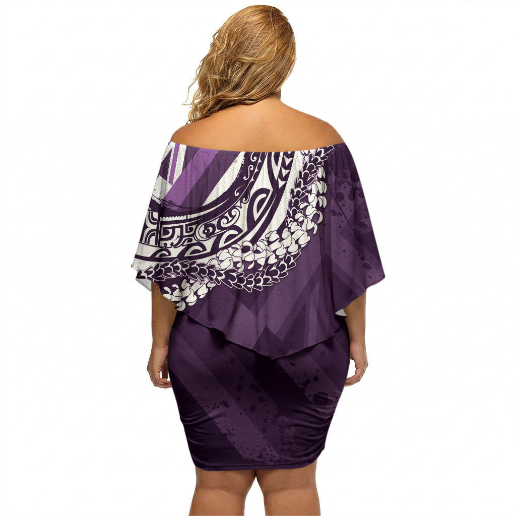 Hawaii Queen Liliuokalani Off Shoulder Short Dress Hawaiian Maile Lei Flag Style LT05 - Polynesian Pride