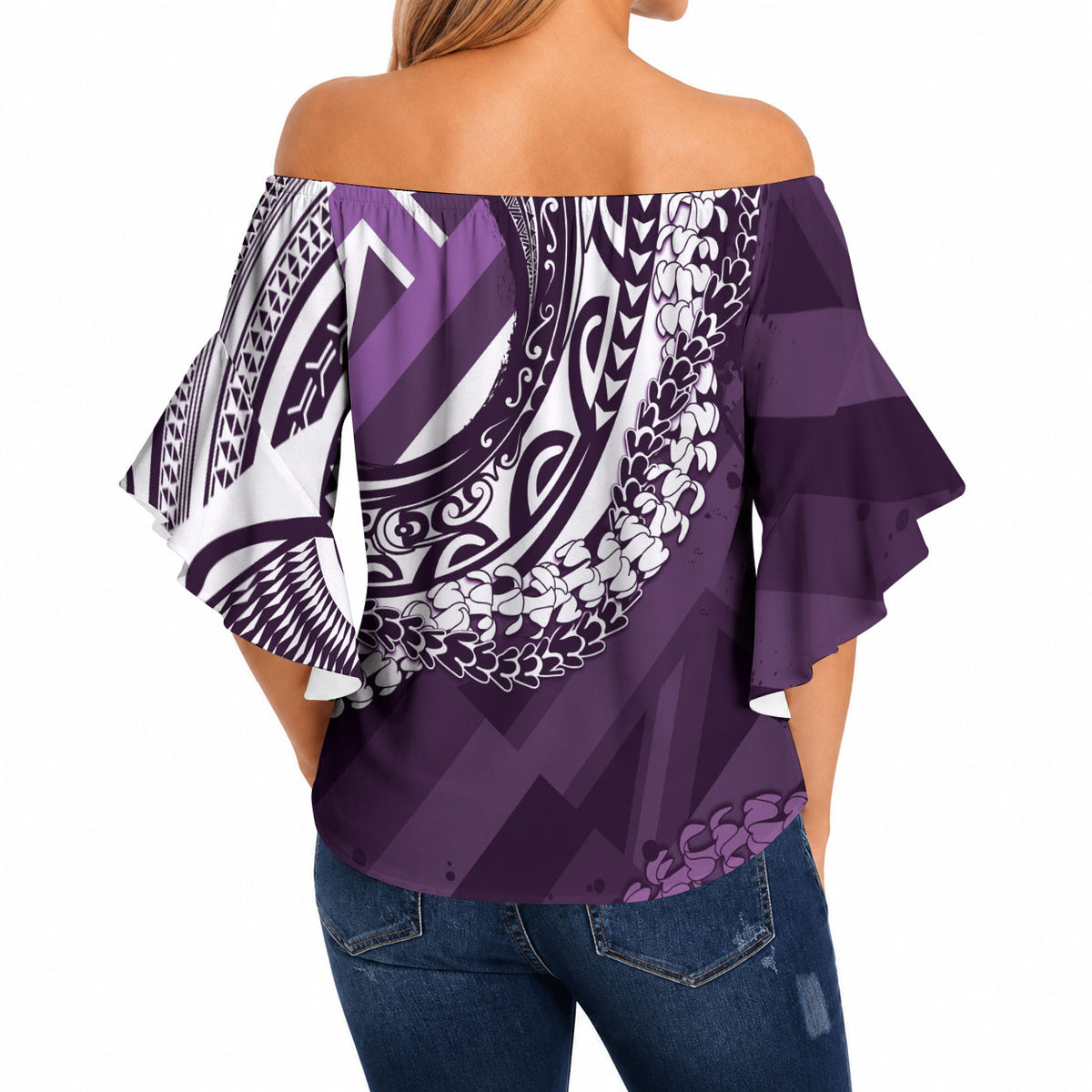 Hawaii Queen Liliuokalani Off Shoulder Wrap Waist Top Hawaiian Maile Lei Flag Style LT05 - Polynesian Pride