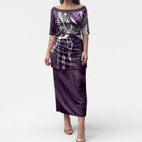 Hawaii Queen Liliuokalani Puletasi Hawaiian Maile Lei Flag Style LT05 Long Dress Purple - Polynesian Pride