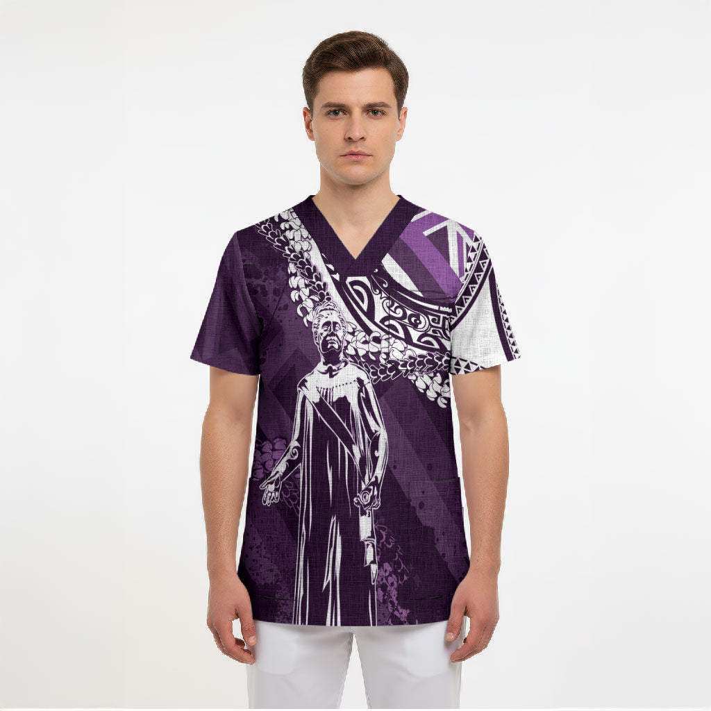 Hawaii Queen Liliuokalani Scrub Top Hawaiian Maile Lei Flag Style LT05 - Polynesian Pride