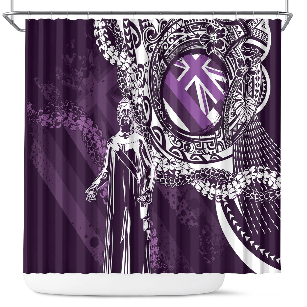 Hawaii Queen Liliuokalani Shower Curtain Hawaiian Maile Lei Flag Style LT05 Purple - Polynesian Pride