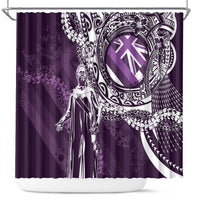 Hawaii Queen Liliuokalani Shower Curtain Hawaiian Maile Lei Flag Style LT05 Purple - Polynesian Pride