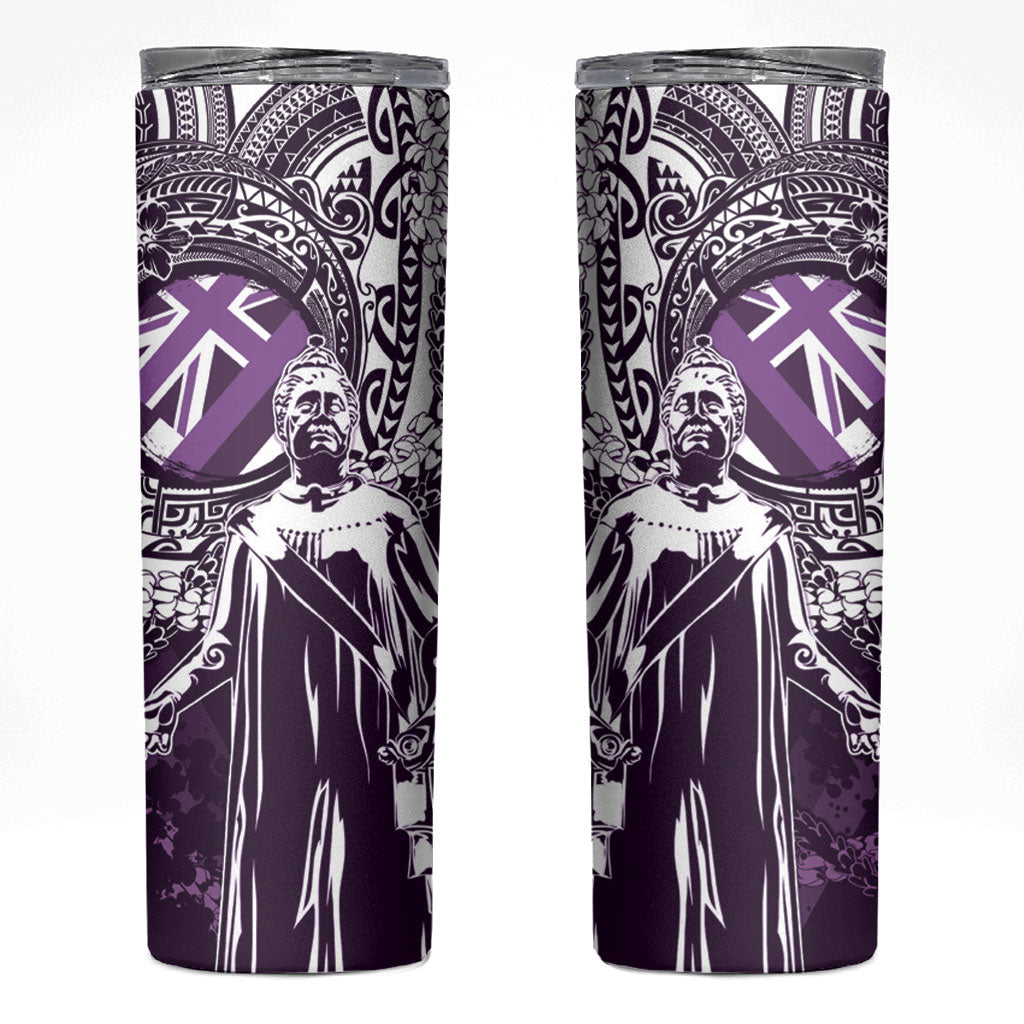 Hawaii Queen Liliuokalani Skinny Tumbler Hawaiian Maile Lei Flag Style