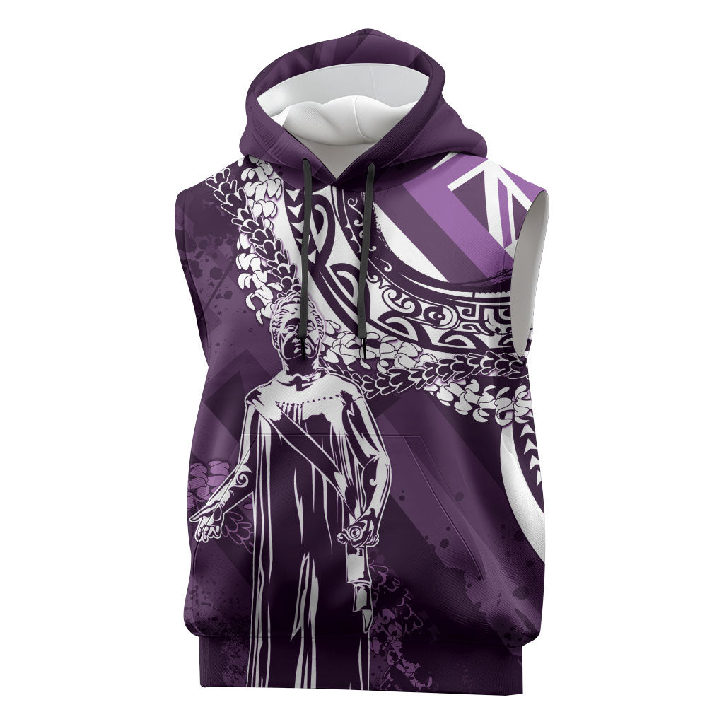 Hawaii Queen Liliuokalani Sleeveless Hoodie Hawaiian Maile Lei Flag Style LT05 Purple - Polynesian Pride
