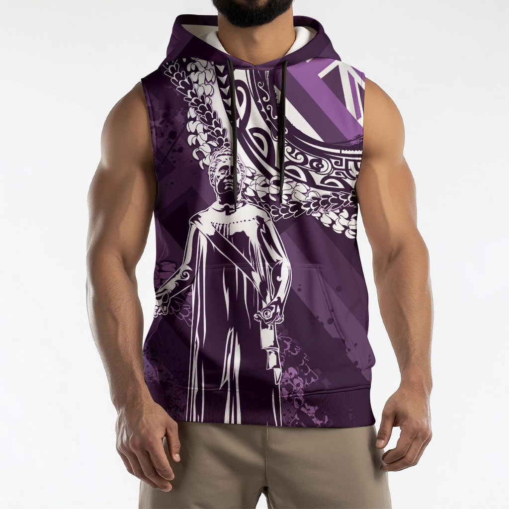 Hawaii Queen Liliuokalani Sleeveless Hoodie Hawaiian Maile Lei Flag Style LT05 - Polynesian Pride