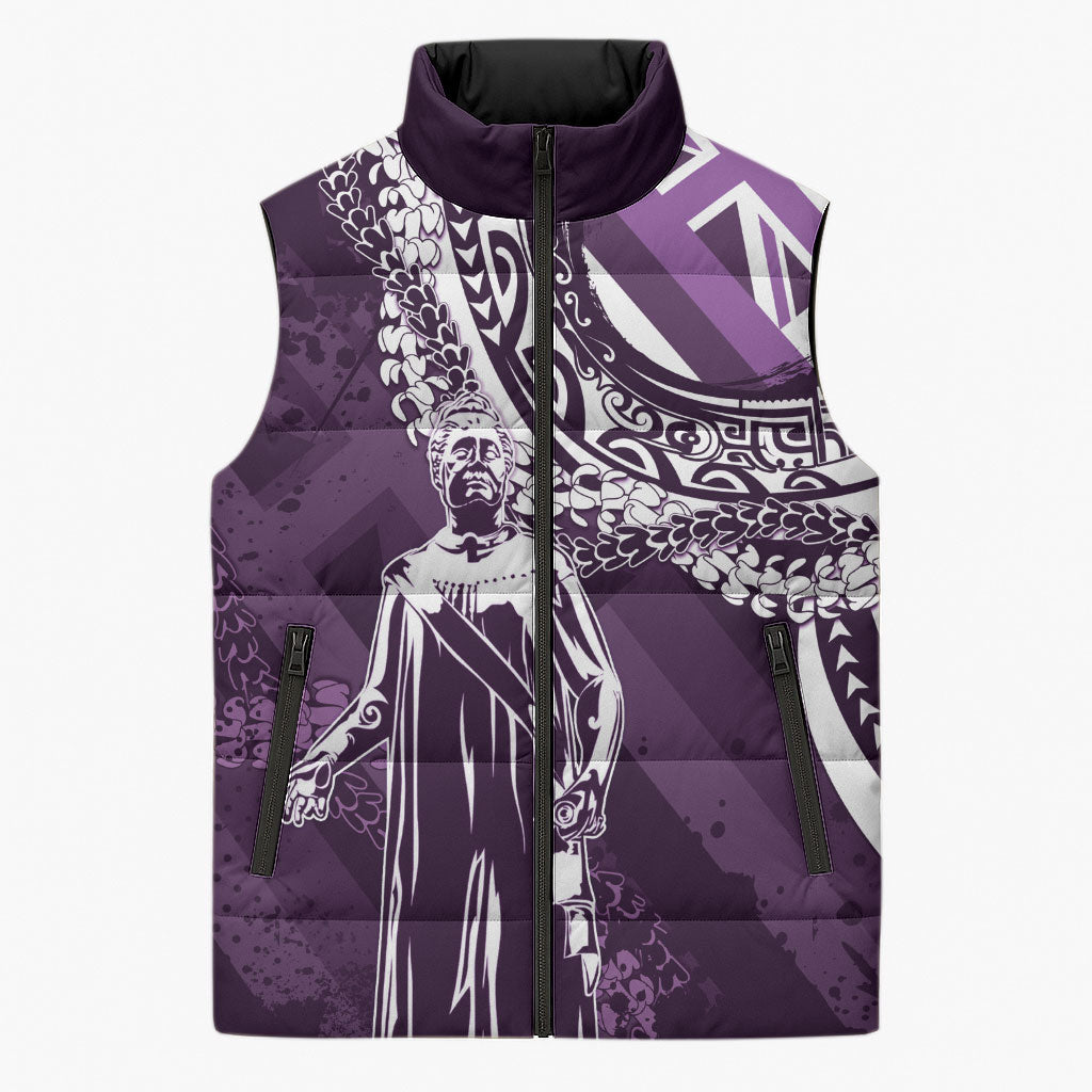 Hawaii Queen Liliuokalani Sleeveless Puffer Jacket Hawaiian Maile Lei Flag Style LT05 Unisex Purple - Polynesian Pride