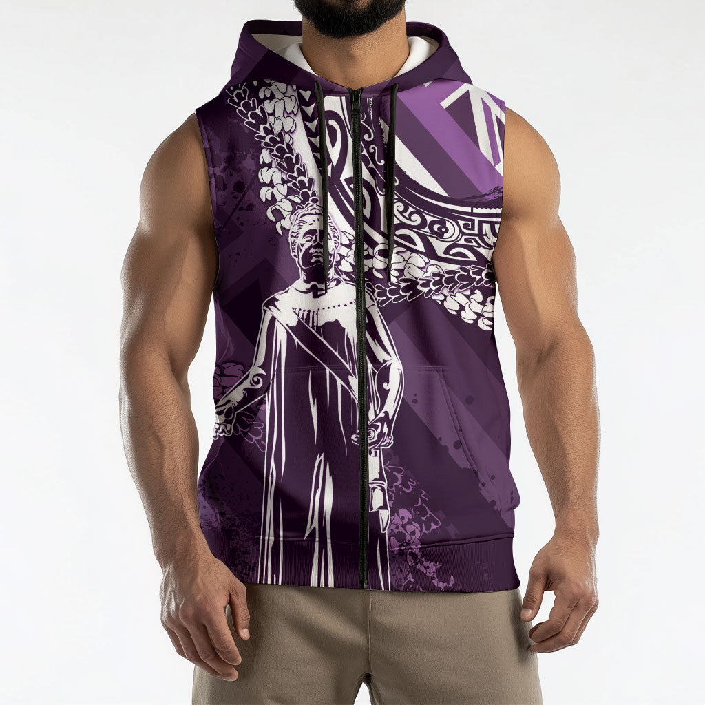 Hawaii Queen Liliuokalani Sleeveless Zip Hoodie Hawaiian Maile Lei Flag Style LT05 - Polynesian Pride