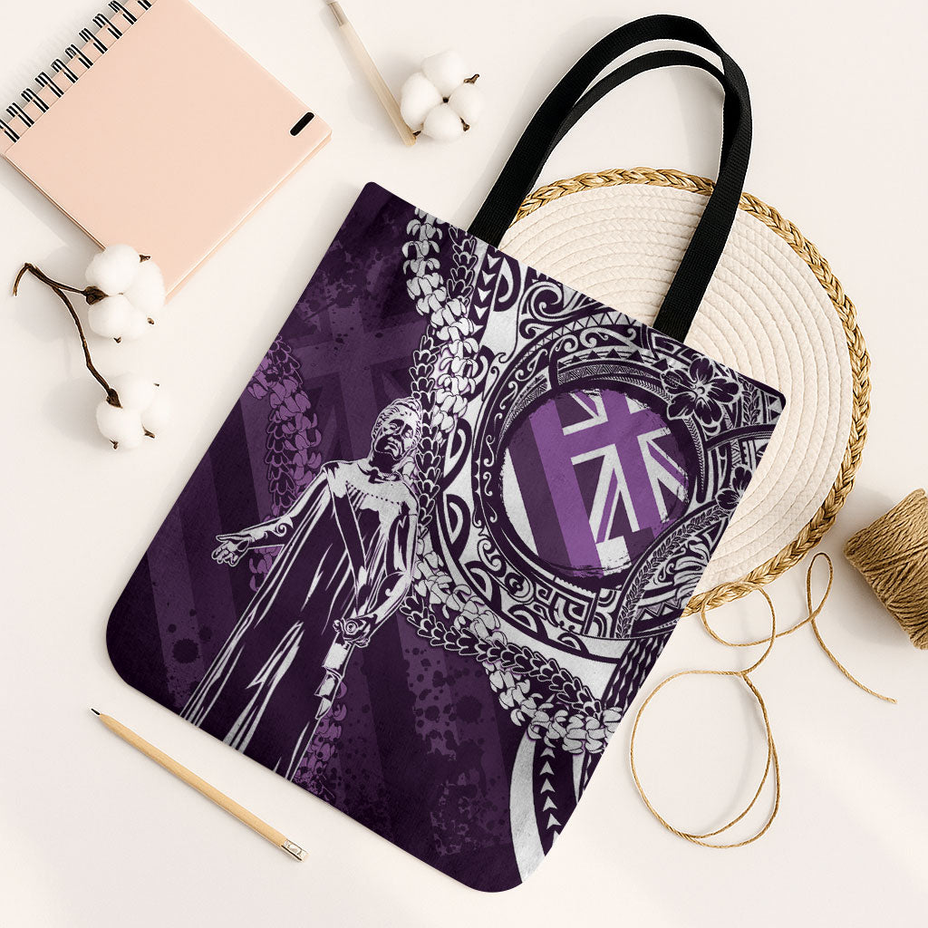 Hawaii Queen Liliuokalani Tote Bag Hawaiian Maile Lei Flag Style LT05 Black Strap One Size Purple - Polynesian Pride