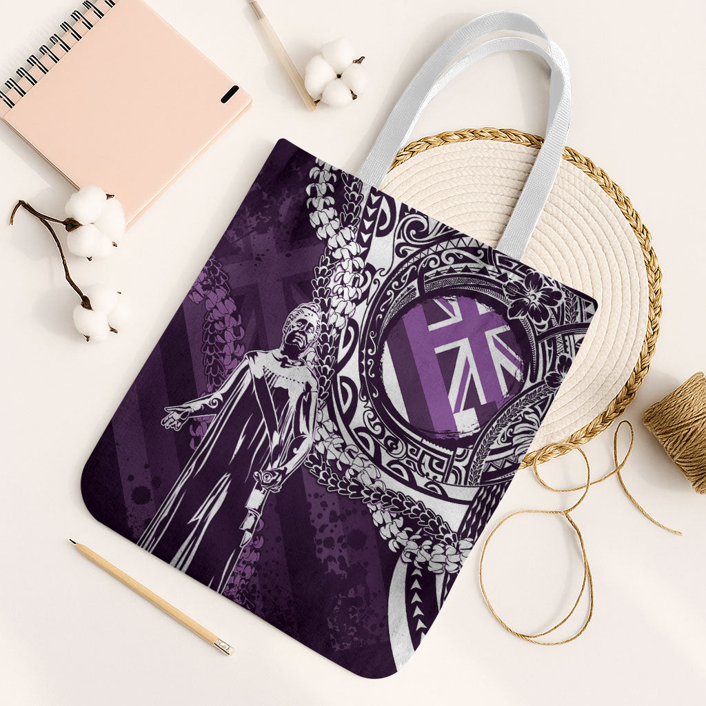 Hawaii Queen Liliuokalani Tote Bag Hawaiian Maile Lei Flag Style LT05 White Strap One Size Purple - Polynesian Pride