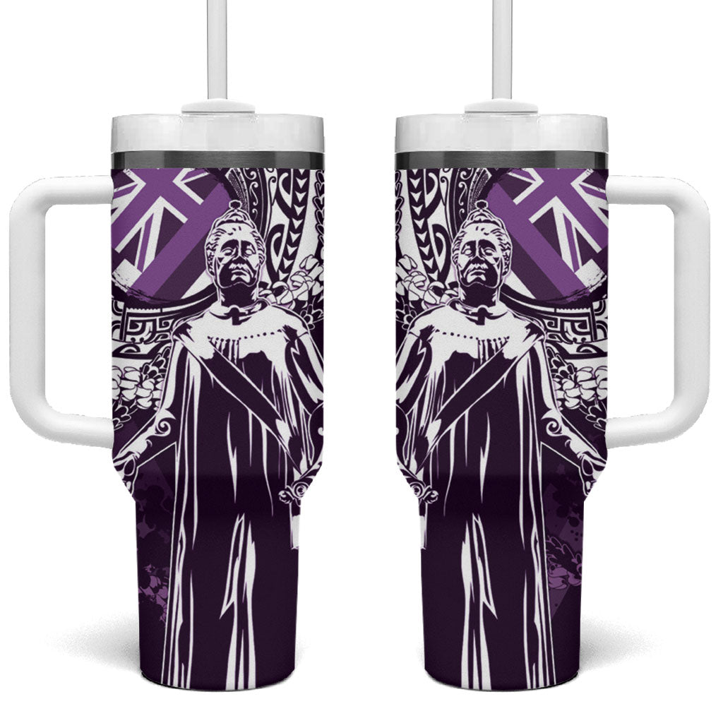 Hawaii Queen Liliuokalani Tumbler With Handle Hawaiian Maile Lei Flag Style