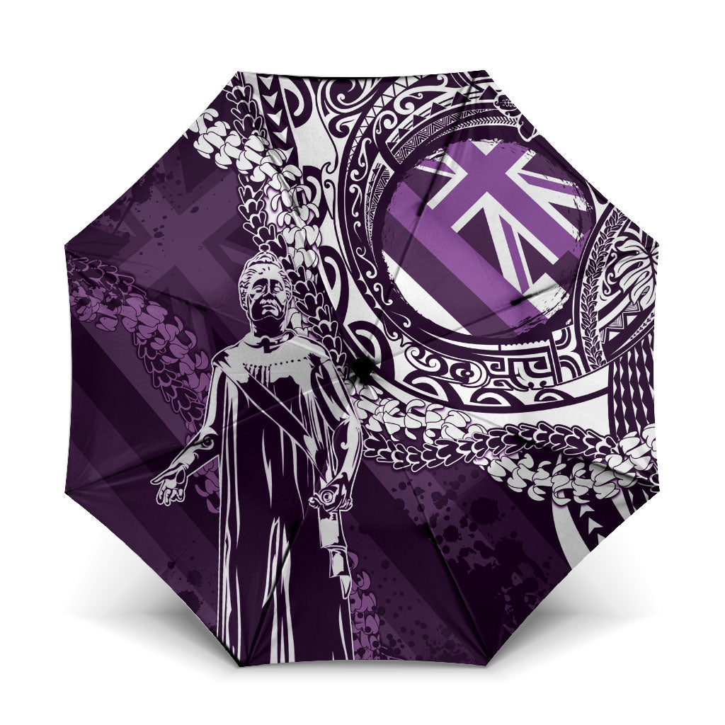 Hawaii Queen Liliuokalani Umbrella Hawaiian Maile Lei Flag Style LT05 One Size Folded 11.42 inch Opened Diameter 37.4 inch Purple - Polynesian Pride
