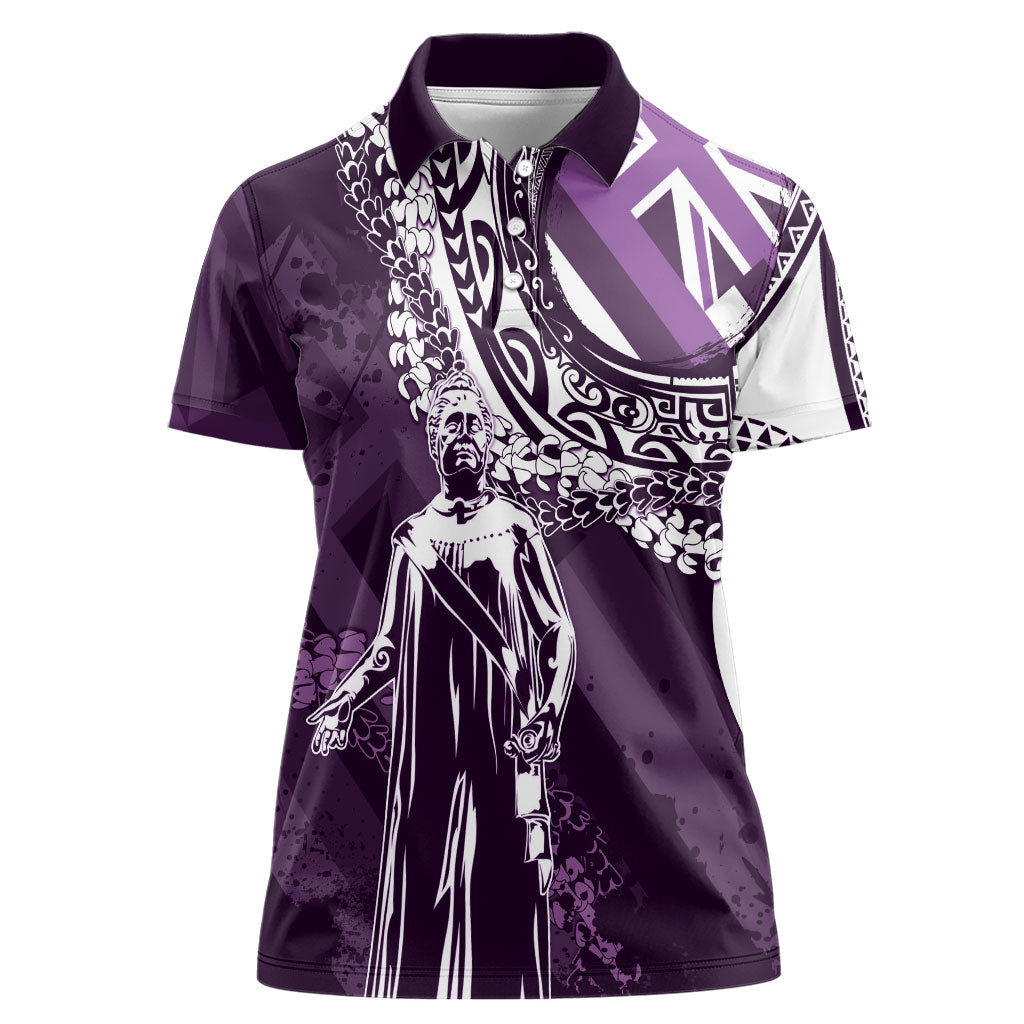 Hawaii Queen Liliuokalani Women Polo Shirt Hawaiian Maile Lei Flag Style LT05 Female Purple - Polynesian Pride