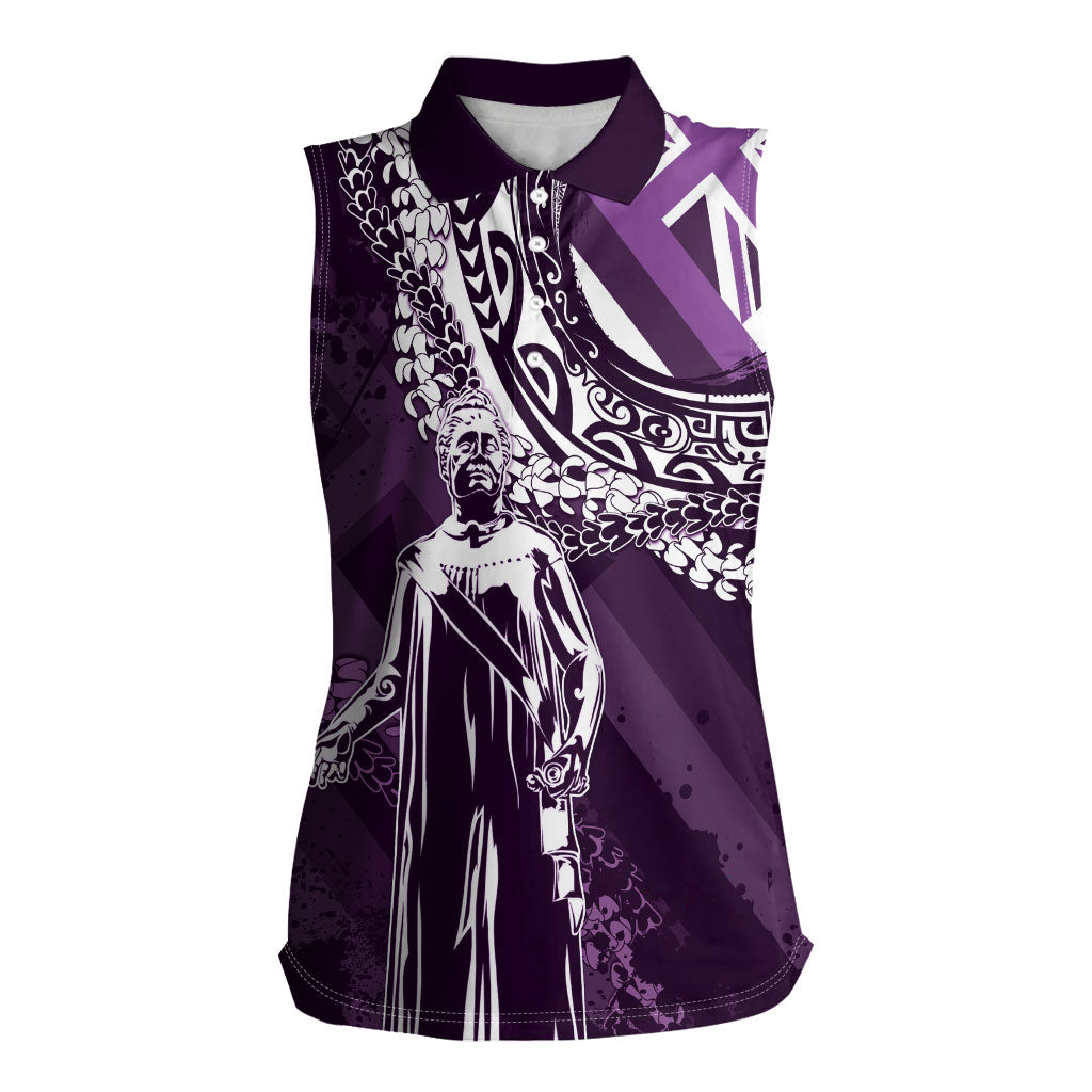 Hawaii Queen Liliuokalani Women Sleeveless Polo Shirt Hawaiian Maile Lei Flag Style