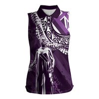 Hawaii Queen Liliuokalani Women Sleeveless Polo Shirt Hawaiian Maile Lei Flag Style LT05 Female Purple - Polynesian Pride