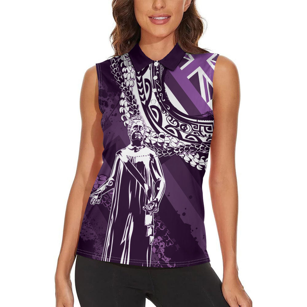 Hawaii Queen Liliuokalani Women Sleeveless Polo Shirt Hawaiian Maile Lei Flag Style LT05 - Polynesian Pride