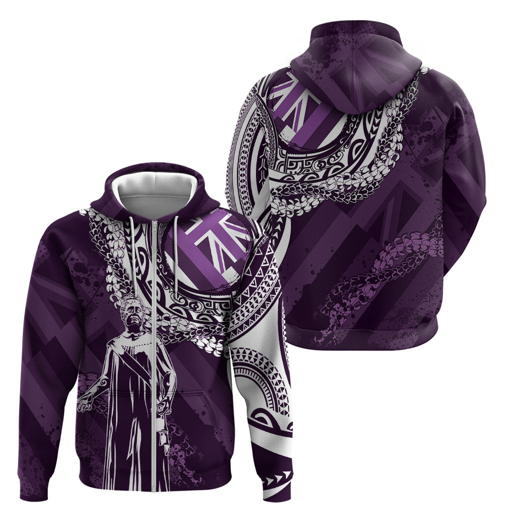 Hawaii Queen Liliuokalani Zip Hoodie Hawaiian Maile Lei Flag Style LT05 - Polynesian Pride