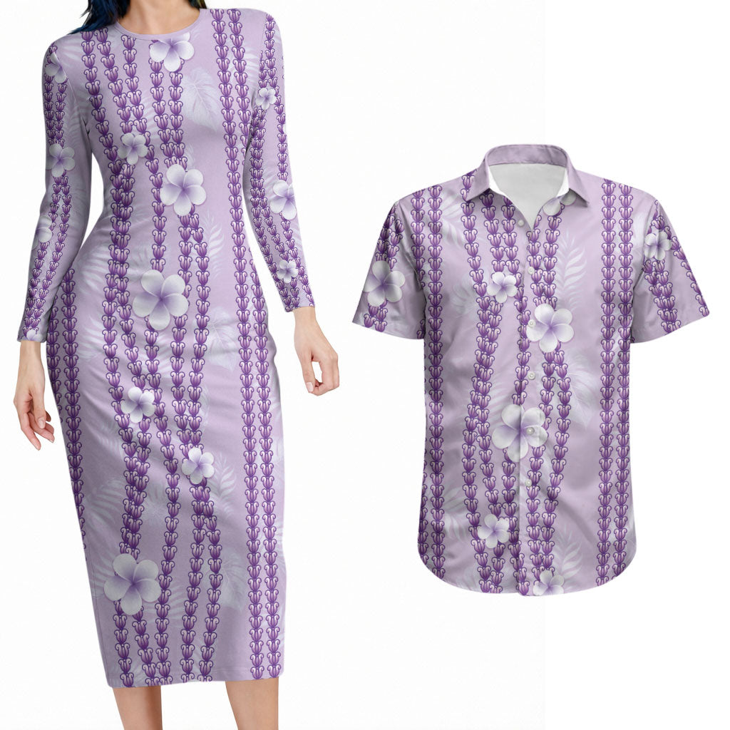 Hawaii Queen Liliuokalani Couples Matching Long Sleeve Bodycon Dress and Hawaiian Shirt Lavender Lei Pua Kalaunu LT05 Lavender - Polynesian Pride