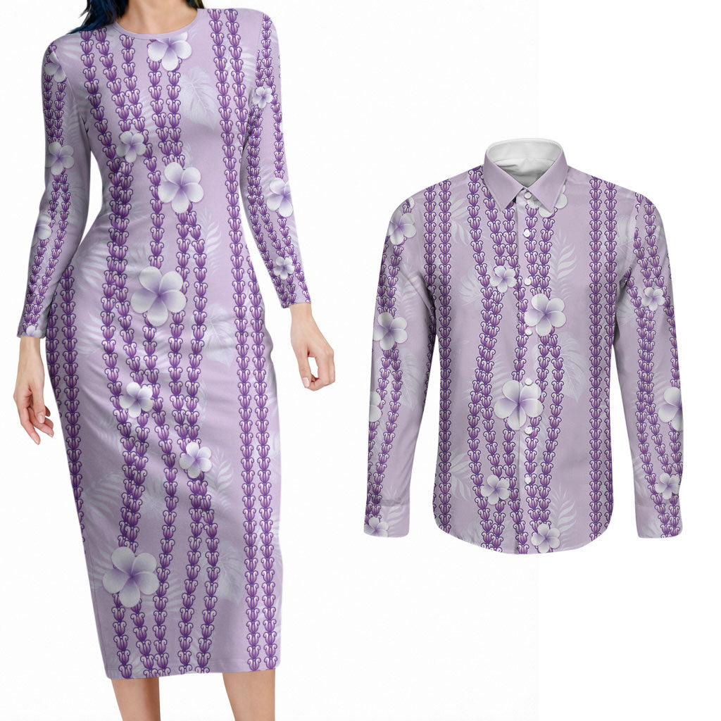 Hawaii Queen Liliuokalani Couples Matching Long Sleeve Bodycon Dress and Long Sleeve Button Shirt Lavender Lei Pua Kalaunu LT05 Lavender - Polynesian Pride