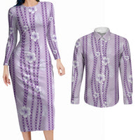 Hawaii Queen Liliuokalani Couples Matching Long Sleeve Bodycon Dress and Long Sleeve Button Shirt Lavender Lei Pua Kalaunu LT05 Lavender - Polynesian Pride