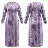 Hawaii Queen Liliuokalani Couples Matching Long Sleeve Bodycon Dress and Long Sleeve Button Shirt Lavender Lei Pua Kalaunu LT05 - Polynesian Pride