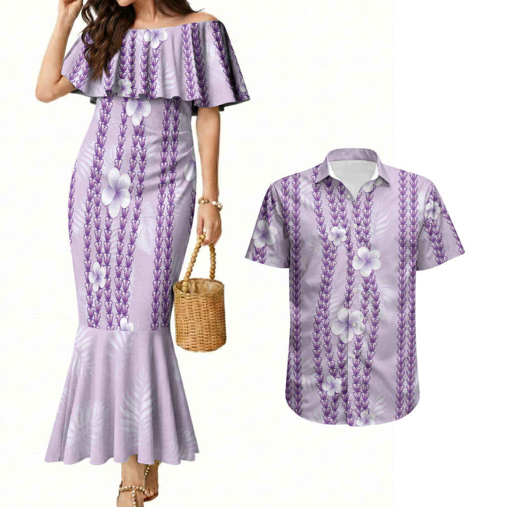 Hawaii Queen Liliuokalani Couples Matching Mermaid Dress and Hawaiian Shirt Lavender Lei Pua Kalaunu LT05 Lavender - Polynesian Pride