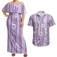 Hawaii Queen Liliuokalani Couples Matching Off Shoulder Maxi Dress and Hawaiian Shirt Lavender Lei Pua Kalaunu LT05 Lavender - Polynesian Pride