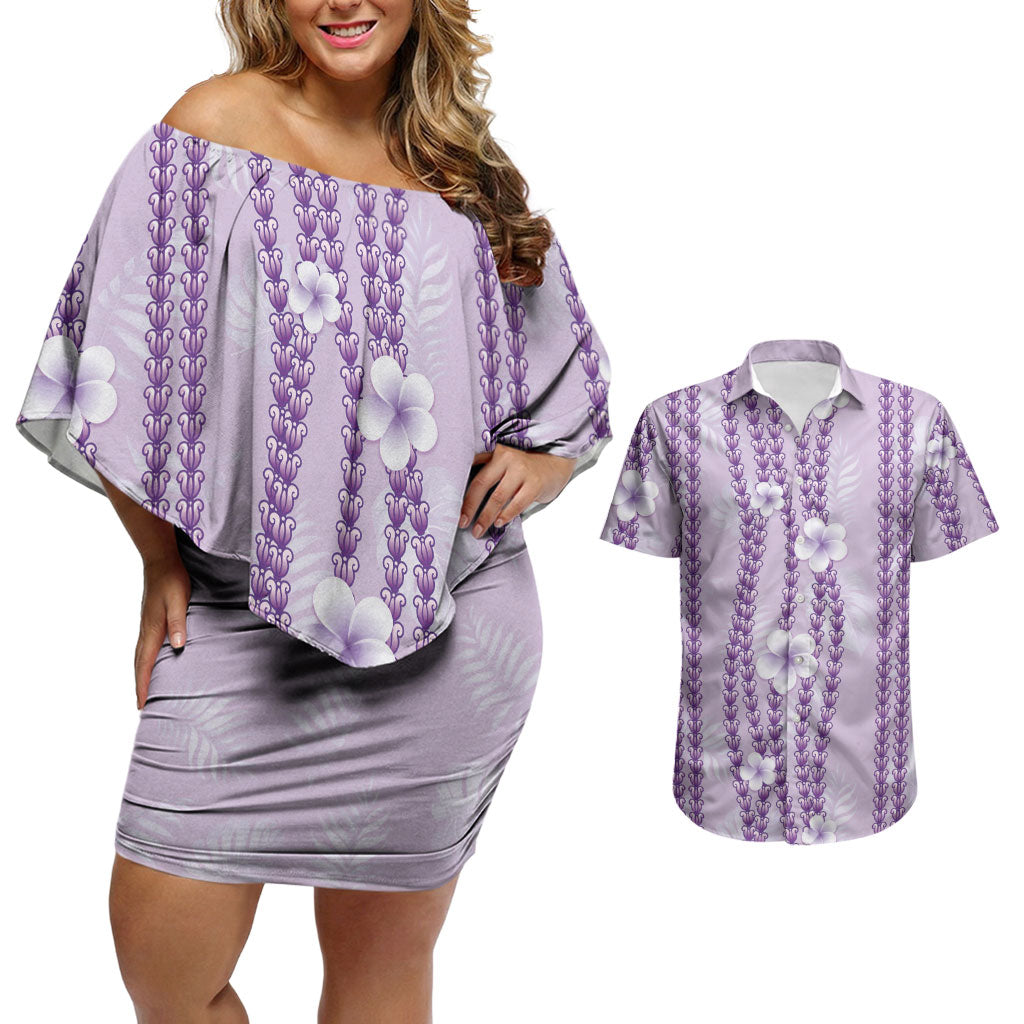 Hawaii Queen Liliuokalani Couples Matching Off Shoulder Short Dress and Hawaiian Shirt Lavender Lei Pua Kalaunu LT05 Lavender - Polynesian Pride