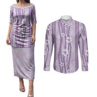 Hawaii Queen Liliuokalani Couples Matching Puletasi and Long Sleeve Button Shirt Lavender Lei Pua Kalaunu LT05 Lavender - Polynesian Pride
