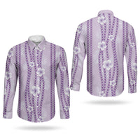 Hawaii Queen Liliuokalani Couples Matching Puletasi and Long Sleeve Button Shirt Lavender Lei Pua Kalaunu LT05 - Polynesian Pride