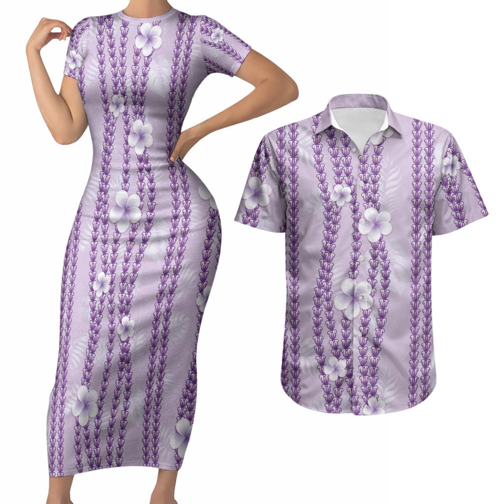 Hawaii Queen Liliuokalani Couples Matching Short Sleeve Bodycon Dress and Hawaiian Shirt Lavender Lei Pua Kalaunu LT05 Lavender - Polynesian Pride