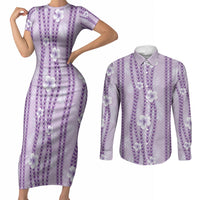 Hawaii Queen Liliuokalani Couples Matching Short Sleeve Bodycon Dress and Long Sleeve Button Shirt Lavender Lei Pua Kalaunu LT05 Lavender - Polynesian Pride
