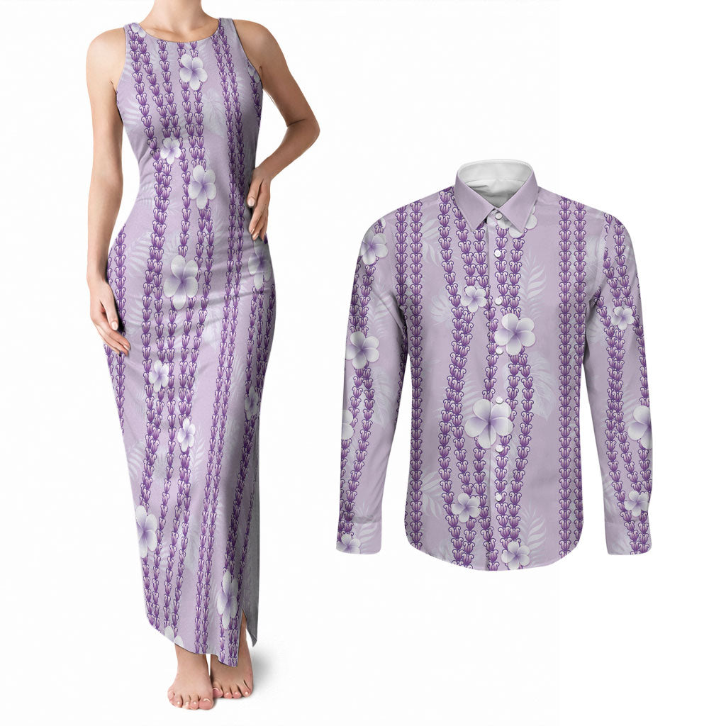 Hawaii Queen Liliuokalani Couples Matching Tank Maxi Dress and Long Sleeve Button Shirt Lavender Lei Pua Kalaunu LT05 Lavender - Polynesian Pride