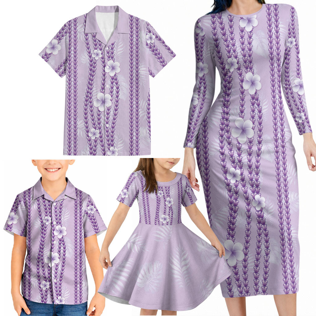 Hawaii Queen Liliuokalani Family Matching Long Sleeve Bodycon Dress and Hawaiian Shirt Lavender Lei Pua Kalaunu LT05 - Polynesian Pride