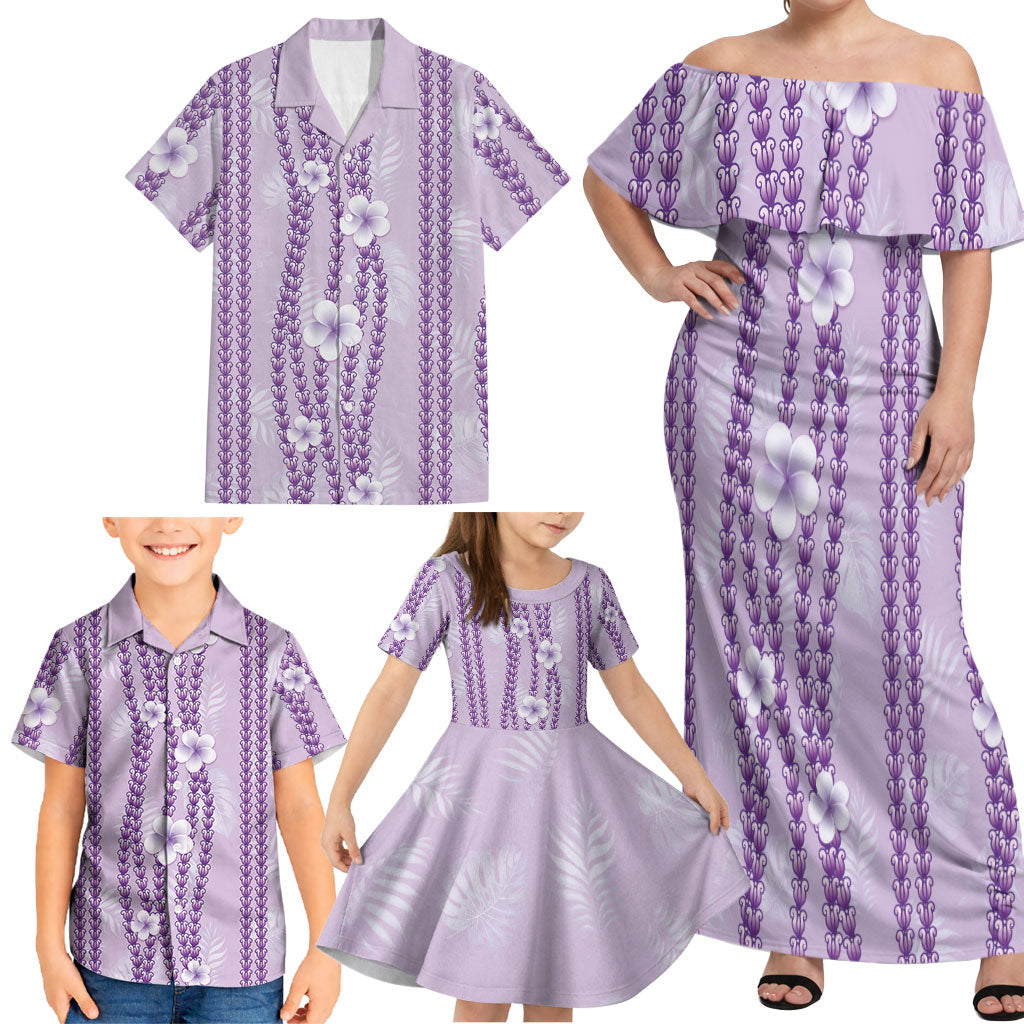 Hawaii Queen Liliuokalani Family Matching Off Shoulder Maxi Dress and Hawaiian Shirt Lavender Lei Pua Kalaunu LT05 - Polynesian Pride