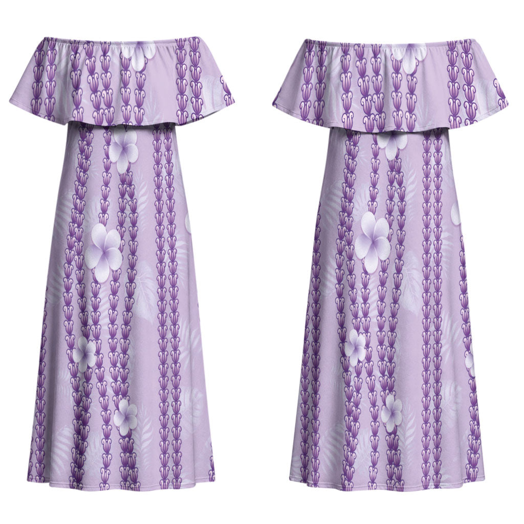 Hawaii Queen Liliuokalani Family Matching Off Shoulder Maxi Dress and Hawaiian Shirt Lavender Lei Pua Kalaunu LT05 Mom's Dress Lavender - Polynesian Pride