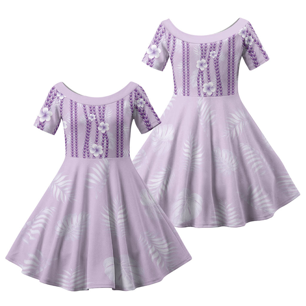 Hawaii Queen Liliuokalani Family Matching Off Shoulder Maxi Dress and Hawaiian Shirt Lavender Lei Pua Kalaunu LT05 Daughter's Dress Lavender - Polynesian Pride