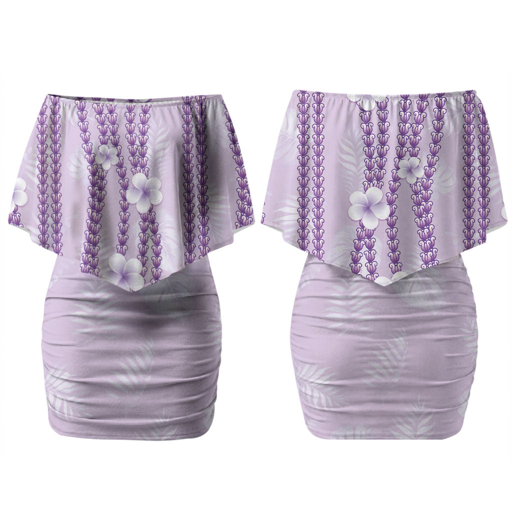 Hawaii Queen Liliuokalani Family Matching Off Shoulder Short Dress and Hawaiian Shirt Lavender Lei Pua Kalaunu LT05 Mom's Dress Lavender - Polynesian Pride