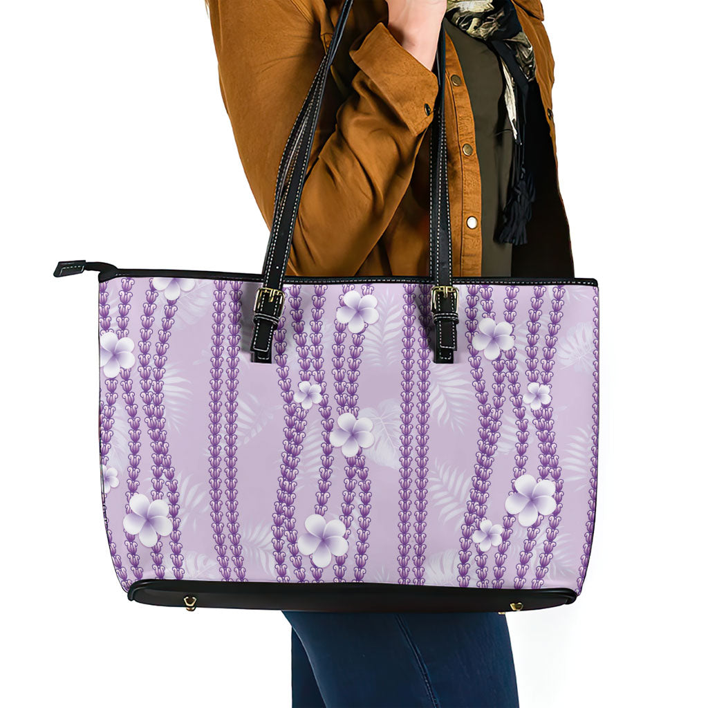 Hawaii Queen Liliuokalani Leather Tote Bag Lavender Lei Pua Kalaunu LT05 - Polynesian Pride