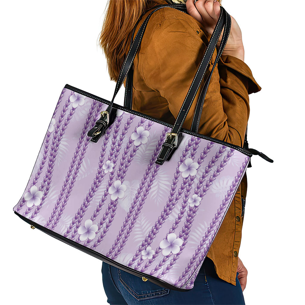 Hawaii Queen Liliuokalani Leather Tote Bag Lavender Lei Pua Kalaunu LT05 - Polynesian Pride