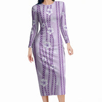 Hawaii Queen Liliuokalani Long Sleeve Bodycon Dress Lavender Lei Pua Kalaunu LT05 Long Dress Lavender - Polynesian Pride