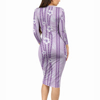 Hawaii Queen Liliuokalani Long Sleeve Bodycon Dress Lavender Lei Pua Kalaunu LT05 - Polynesian Pride