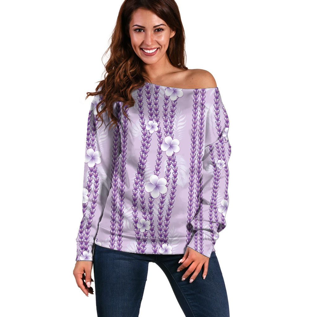 Hawaii Queen Liliuokalani Off Shoulder Sweater Lavender Lei Pua Kalaunu LT05 Women Lavender - Polynesian Pride